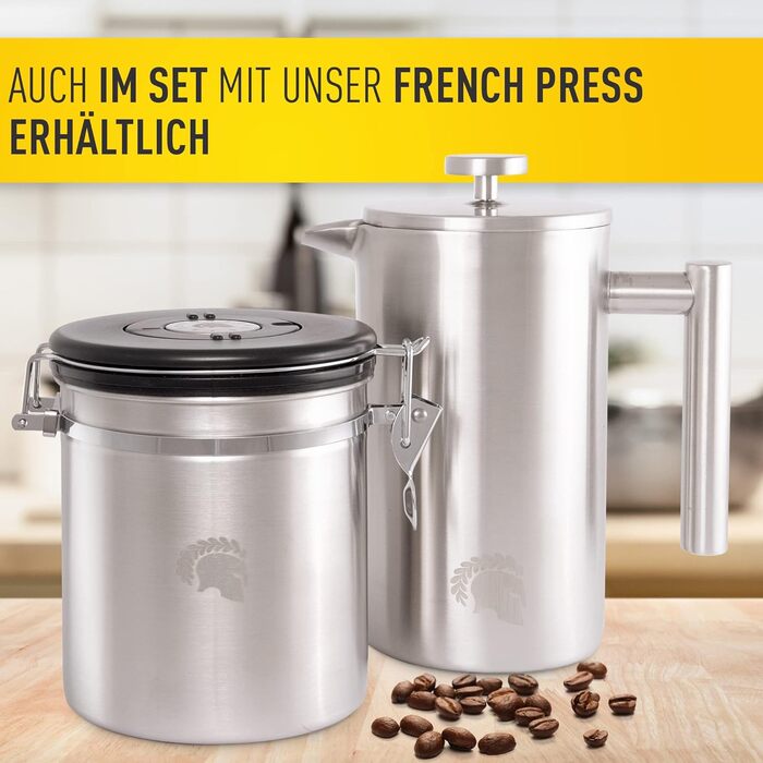 BaristaSoul Barista Legends® Контейнер для кави 500г з нержавіючої сталі - герметичний, з вічним календарем