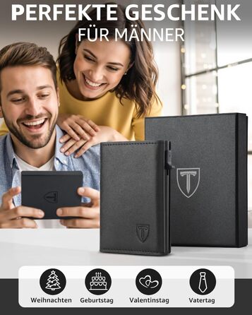 Чоловічий гаманець - тонкий з магнітною застібкою, відділенням для монет, захистом RFID, віконцем для ID, шкіряний, чорний (Tee-5)