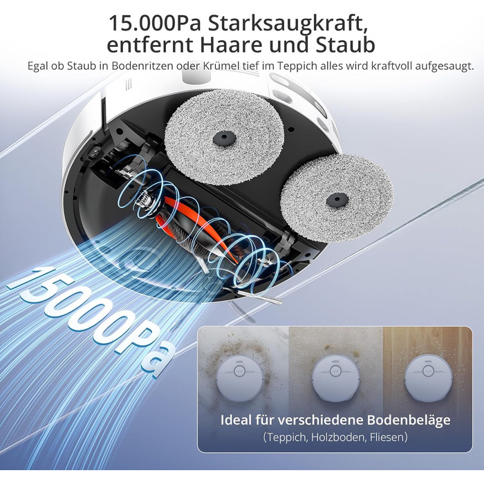 Робот-пилосос JONR T5 Pro Gen 2 з функцією миття, 15000Pa, сушка гарячим повітрям, антизаплутування, LiDAR-навігація, док-станція