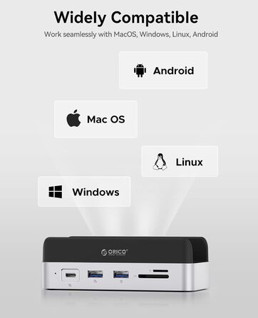 ORICO MiniDock: Док-станція та підставка для Mac mini M4/M4 Pro з корпусом для NVMe SSD, USB-C хаб з 4K HDMI та DisplayPort, SD/TF 3.0, USB-C/A 10Gbps, PD 100W - VS10 (10-в-1, 4TB)