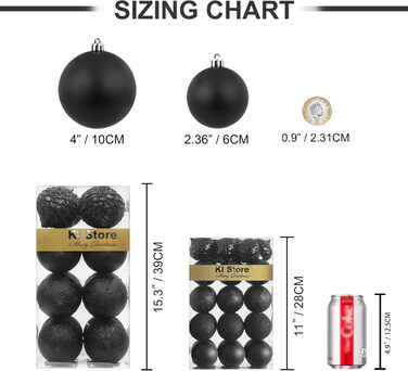 Шарм-кулі Busybee для ялинки, 30 шт, 6 см, чорні, пластикові прикраси для різдвяного дерева