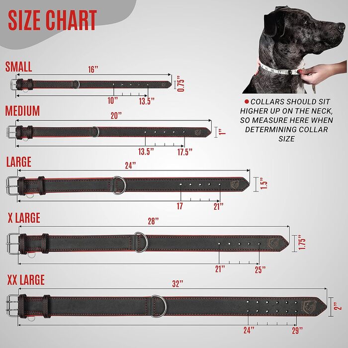 Нашийник для собак Riparo з натуральної шкіри, регульований, посилений (L, 3,8 см, чорно-червоний), чорно-червоний