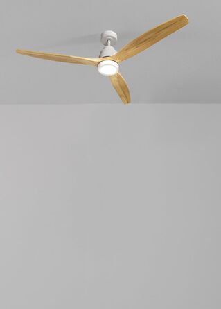 Вентилятор стельовий з підсвічуванням Windstylance Natural Wood L 152 см, білий, дерев'яні лопаті, Wi-Fi, пульт, 6 швидкостей, літо/зима