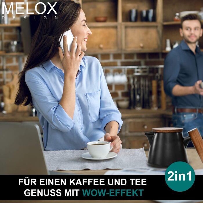 MELOX 2-в-1 чайник і кавоварка з ситечком, порцеляновий, 600 мл, для чаю та фільтр-кави, з кришкою