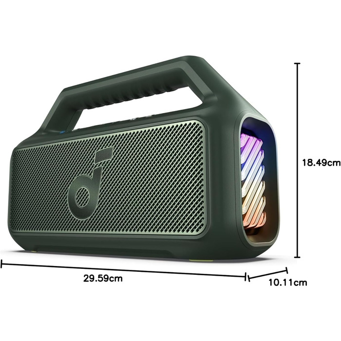 Soundcore Boom 2 - Портативна Bluetooth Колонка, 80W, Сабвуфер, BassUp 2.0, 24h, IPX7, LED, USB-C, BT 5.3, для кемпінгу, пляжу, саду (зелена)
