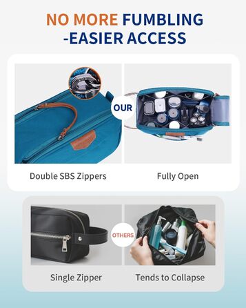 Чоловіча дорожня косметичка ECOHUB, водонепроникна, з великим відділенням та відділенням для мокрих речей, з переробленого PET, з двома блискавками, для подорожей (блакитно-зелений)