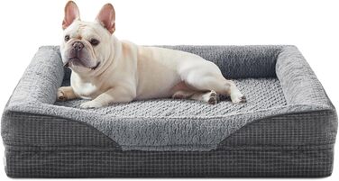 Ортопедичне ліжко для собак FURTIME, середній розмір, з піною з пам'яті, кошик для собак великих порід, знімний та пральний, неслизьке, з високим бортиком, 89 x 64 x 18 см (M(71x58x17 см), сірий)