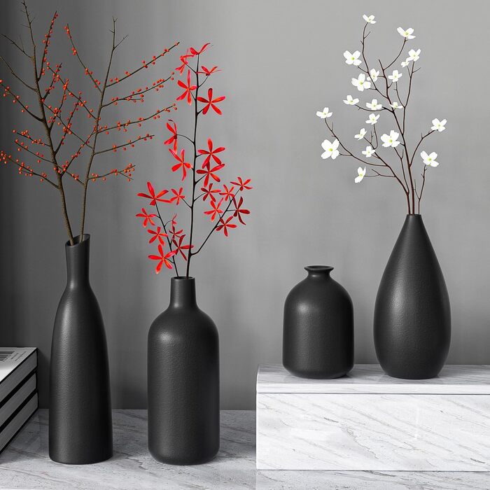 Ceramic Vase Set for Pampas Grass - 2pcs White (Large & Medium) - Modern Donut Style Matte Finish Decor for Home, Table, Shelf, Wedding & Party