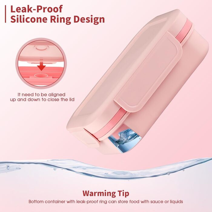 Ланчбокс для дорослих Sinnsally 2000 мл з відділеннями, бенто-бокс, ланчбокс з посудом, виготовлений з екологічно чистих матеріалів, зелений (рожевий)