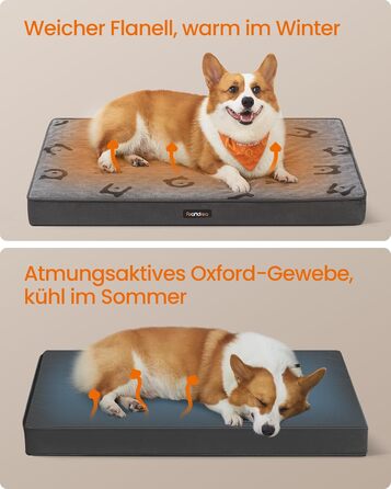 Крізь для собак Feandrea, м'яке ліжко для собак, знімний килимок, водонепроникне, 76 x 51 x 8 см, розмір M, для маленьких та мініатюрних собак, Taubengrau PGW241G01 (L (91 x 63 x 8 см))