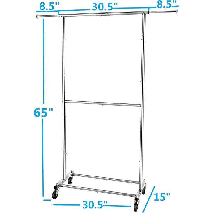Simple Trending Clothes Rack with Double Rod, Rolling Garment Rack