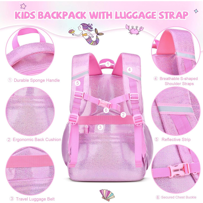 Рюкзак для дівчинки Schulrucksack Mermaid, рожевий - шкільний, 43x35x17 см, для дітей 5-10 років