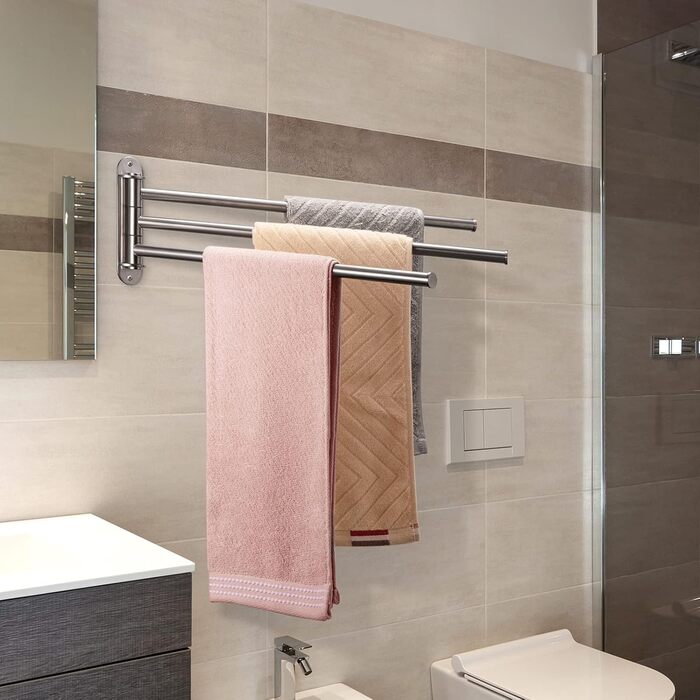 Тримач для рушників у ванну кімнату з 3-ма полицями, поворотний, 40 см, нержавіюча сталь, сріблястий