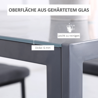 HOMCOM Square Glass Dining Table - Compact Kitchen Table with Glass Top in Grey