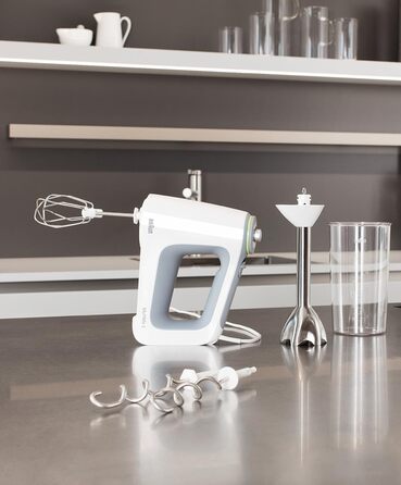 Braun MultiMix 5 HM 5107 Hand Mixer – Handheld mixer with variable speed control, including whisk, dough hooks, hand blender, and 600 ml mixing and measuring cup, 750 Watt, white HM 5107 Single