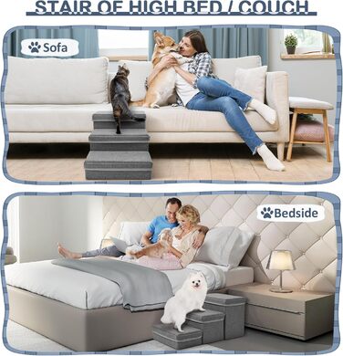 Сходинки для домашніх тварин Couleeur: 3 сходинки, антиковзкі, з місцем для зберігання, для собак та котів, складані, сірі