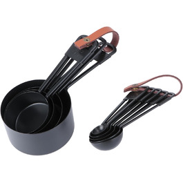 Cabilock Complete Measuring Cup and Spoon Set Stainless Steel Portable Household Set for Tea Black