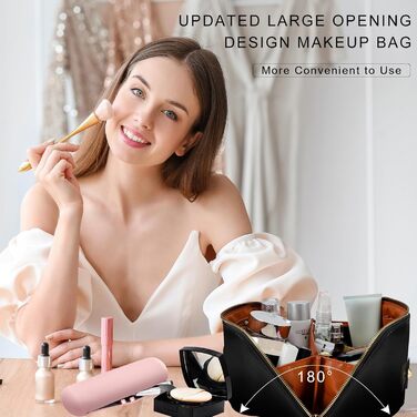 Косметичка для подорожей жіноча, велика містка, з PU шкіри, органайзер для макіяжу, культбагаж, косметичка для аксесуарів у подорожах, чорна гладка