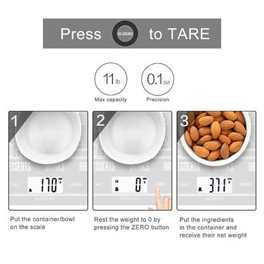 Електронна кухонна вага NUTRI FIT з підзарядкою, USB-C, LCD-дисплеєм, 5 кг, для випічки та приготування їжі, чорна (EK9380HR-weiss)