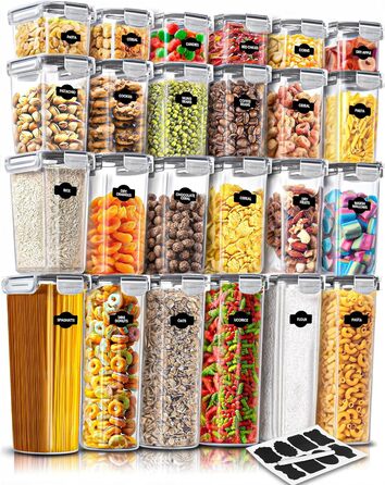 Набори контейнерів для зберігання KICHLY з кришкою (24 шт.) - герметичні контейнери для продуктів, BPA-free, для шафи/кухні, ідеальні для крупи, цукру, борошна та іншого