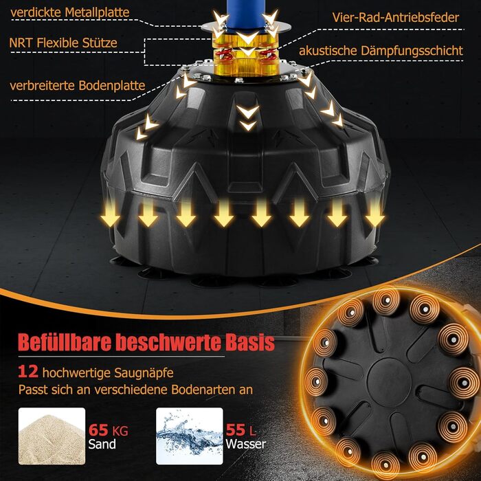 COSTWAY Стенд-бокс, боксерський мішок на стійці, регульована висота, 360° відбиваюча стійка, 2 швидкосні м'ячі, комплект боксерського мішка, кікбоксингу, MMA для дітей та дорослих, 173-213 см