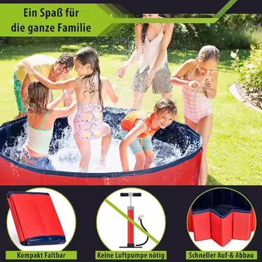 Stable Dog Pool | Splash Pool for Dogs | Foldable Pool with Drain Valve | Non-Slip Bathtub | Ball Pit for Kids | Ball Bath including Bath Brush & Repair Kit - Dog Pool 100x30 (Red)