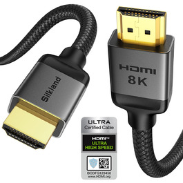 HDMI 2.1 кабель Silkland 2м: 8K@60Hz, 4K@144Hz, eARC, HDR10, Dolby Atmos, 48Gbps, для HDTV, PS5, Switch, PC
