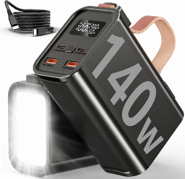 Портативний акумулятор для ноутбука 140W, 50000mAh, з LED дисплеєм, PD3.1, QC4.0, 4 виходи, 2 входи (Чорний)