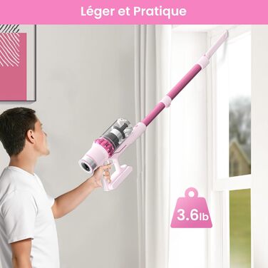 Бездротовий пилосос Belife Akku з потужністю 45000Pa/550W, акумуляторний, 45 хвилин роботи, безщітковий двигун, LED-дисплей, 6-в-1, для видалення шерсті тварин, з твердих поверхонь та килимів (світло-рожевий)