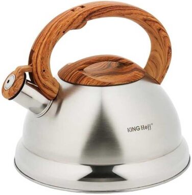 Чайник електричний Kinghoff Kh-3236, 3L, з свистком, нержавіюча сталь, сріблястий