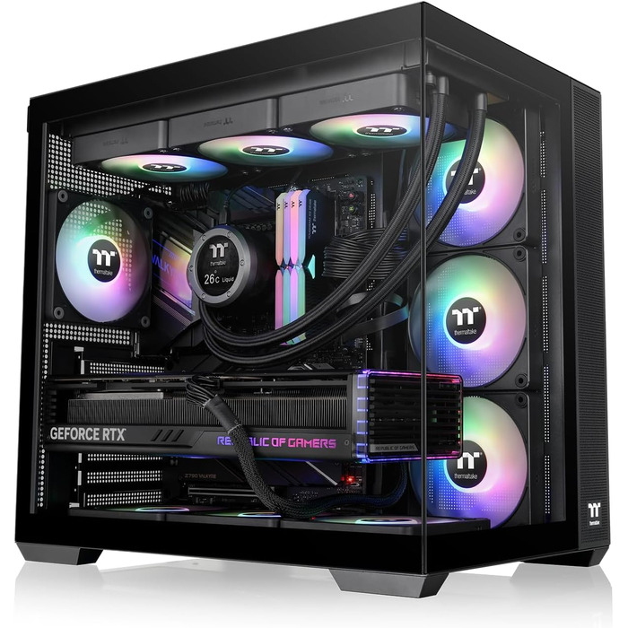 Корпус Thermaltake View 380 TG ARGB Mid-Tower ATX: Двокамерний, з прозорими панелями, 4 x 120mm ARGB вентилятори, USB-C, радіатор до 360mm, чорний