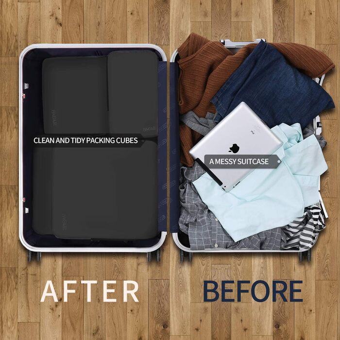 Органайзери для подорожей Eono by Amazon: набір кубів-компресорів для пакування валіз та рюкзаків, 4 шт. (3 шт. чорного кольору)