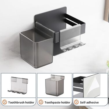 Тримач для електричної зубної щітки з аксесуарами для ванної кімнати, нержавіюча сталь, настінний, без свердління, сріблястий, великий, безщітковий