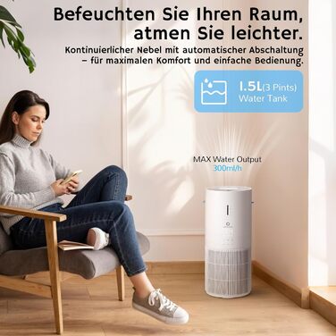 Повітряочищувач та зволожувач Airthereal AEH300: 2-в-1, до 125 м², 3-ступенева фільтрація, індикатор якості повітря, нічний режим, автоматичне зволоження