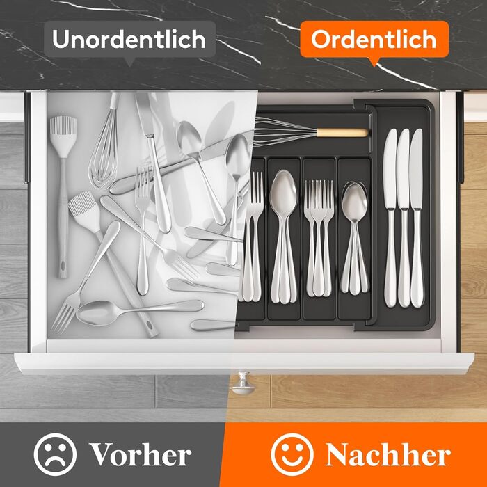 Органайзер для столових приладів Lifewit в шухляду, регульований, пластиковий, 33-57 см, глибина 38 см, чорний