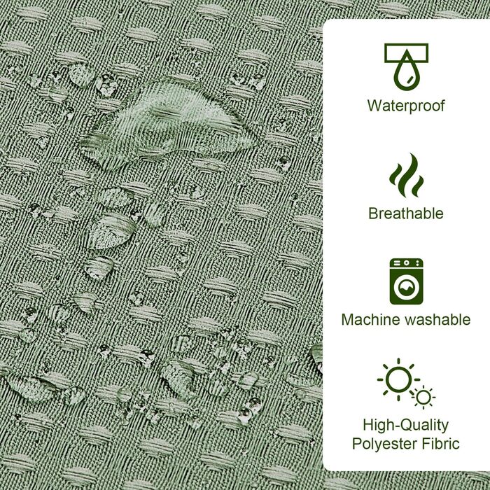 Штора для душу Waffel 183x198 см - текстильна, поліестер, з магнітами, 12 кілець, непрозора, водовідштовхувальна, для ванної кімнати (зелена)