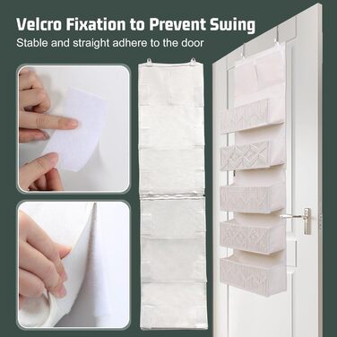 Організатор для дверей з 4 кишенями, Бохо декор, Настінна полиця-організатор з 2 гачками, Складаний настінний органайзер для спальні, дитячої кімнати, ванної (5 кишень-слонова кістка)