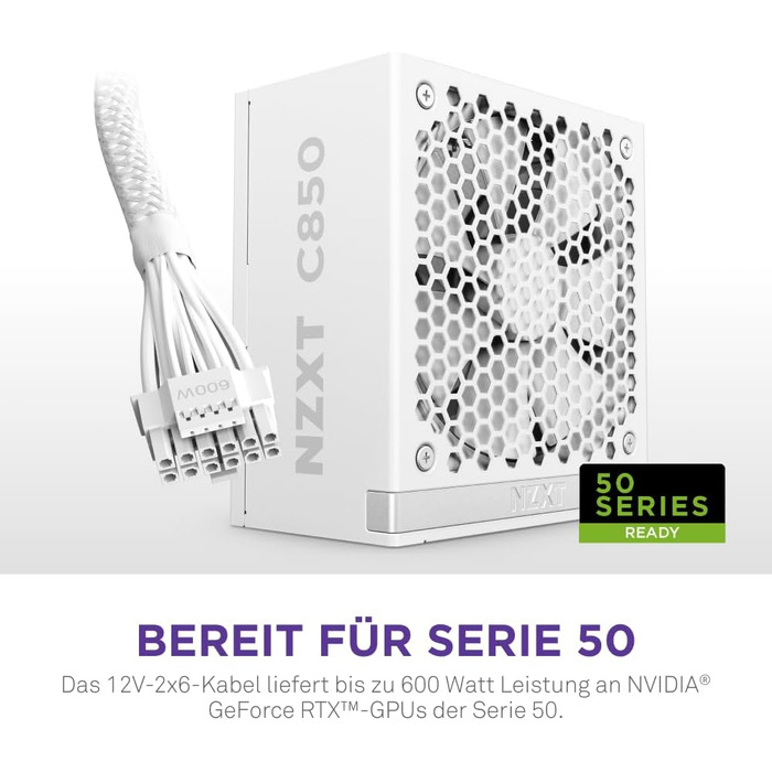 Блок живлення NZXT C850 Gold ATX 3.1, 850W, 80 Plus Gold, повністю модульний, білий