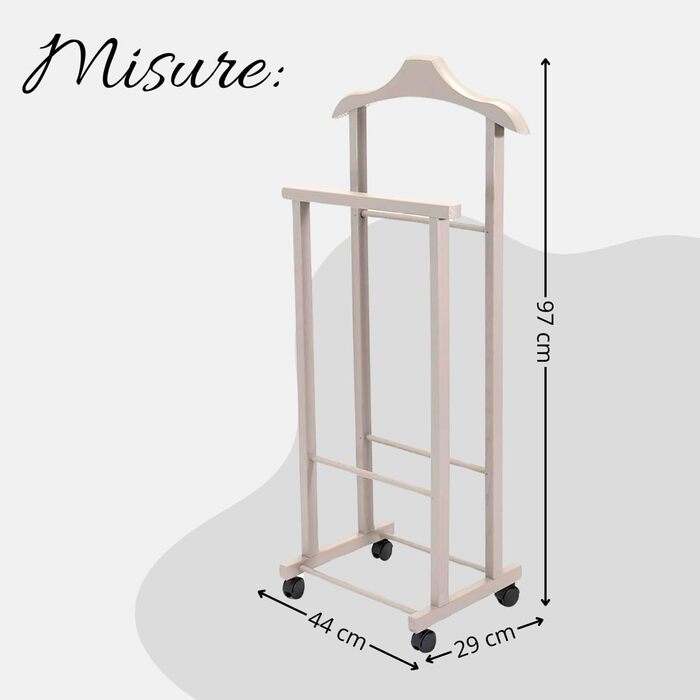Tomaino - Valet's Bedroom in Wood - Clothes Rack with Wheels Ambrogio - Modern Valet for Clothing and Accessories (Dove)