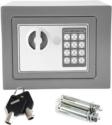 Сейф Tresor з подвійним ригелем, сталева сталь, електронний замок та 2 ключі для бізнесу, готівки, ювелірних виробів та цінних речей (4.6L, сірий)
