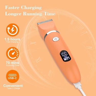 Електричний жіночий триммер 3-в-1 для обличчя, тіла та зони бікіні. Вологостійкий, з LCD-дисплеєм, помаранчевий