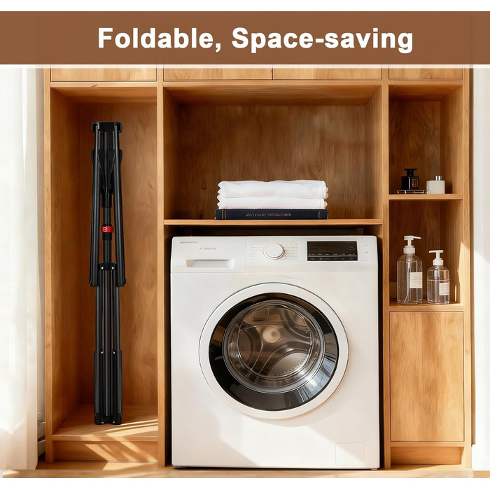 Сушарка для білизни Standtrockner з 4 крилами, 10 гачків та кліпсою для шкарпеток. Складана, регульована по висоті, для дому, балкону, кемпінгу (чорний)