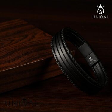 Чоловічий шкіряний браслет UNIQAL 'Premium Style' з нержавіючої сталі, чорний (BLACKY, 19 см)