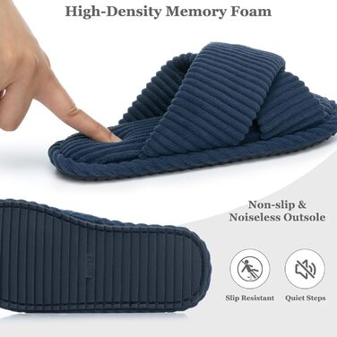 Жіночі тапочки GOEWY з Memory Foam, з тканинного матеріалу для дому, відкриті, з перехресними ремінцями та бантиком, антиковзаюча підошва. Зручні та модні шльопанці як стильний подарунок. (Темно-синій, 40/41.5 EU)