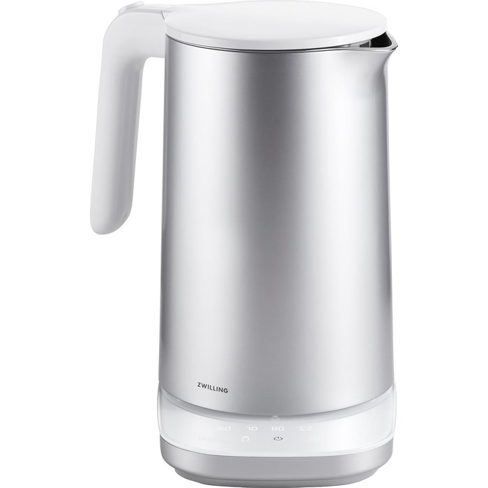 ZWILLING ENFINIGY Water Kettle Pro with Temperature Setting, Stainless Steel Scale Filter & Keep-Warm Function, 1850 Watts, 1.5 Liters, Silver