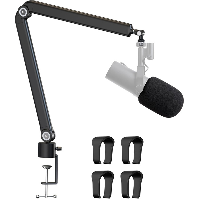 Шарнірний мікрофонний кріплення YOUSHARES для Shure SM7B з поп-фільтром, кабель-органайзером - мікрофонний стійка для студії XLR, USB, настільний