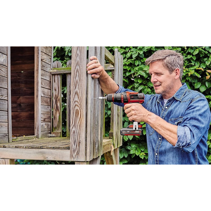 Акумуляторний дриль-шуруповерт Einhell TE-CD 18/45 3X-Li+ 22 Power X-Change (18 В, 45 Нм, кутовий та ексцентриковий насадки, 22-ти шт. набір біт, 2x2,0 Ah акумулятори, зарядний пристрій + E-Box)