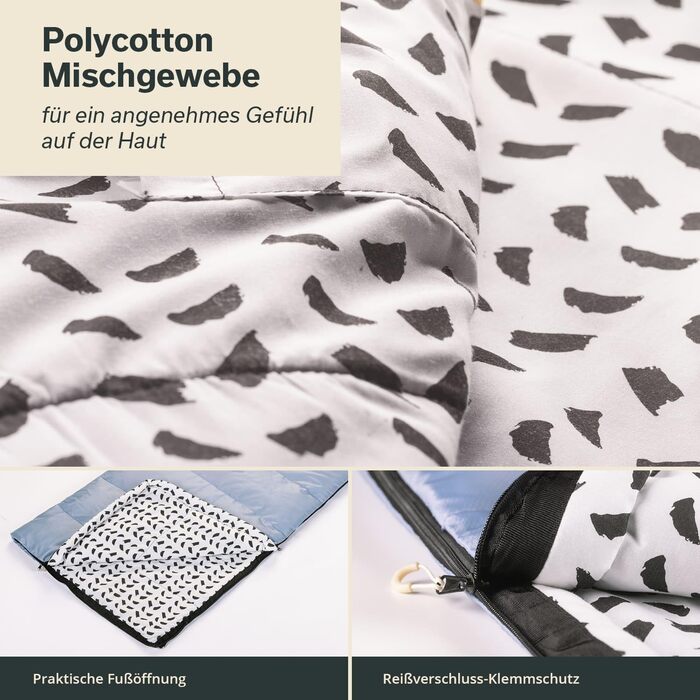 Спальний мішок Skandika Iceland Single: теплий, бавовняний, для кемпінгу, 220x80 см, 3 сезони, для дорослих, XXL, блакитний