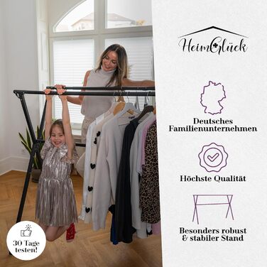 Clothes rack/Laundry rack + Bag Moritz black [Extendable 1.30-2.0m, foldable, very Stable Stainless Steel] Clothes rail, coat rack, hallway coat rack, open wardrobe