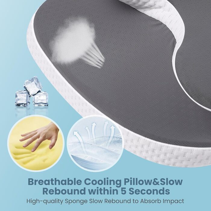Подушка з піною з пам'яті A-Pce для всіх сплячих положень, ергономічна ортопедична подушка для зняття болю в шиї та плечах, подушка з знімним чохлом, сірого кольору, середньої жорсткості